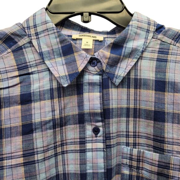 Goodthreads Women's Plaid Washed Button-UpShirt Blue Long Sleeve Size Medium - Picture 4 of 14